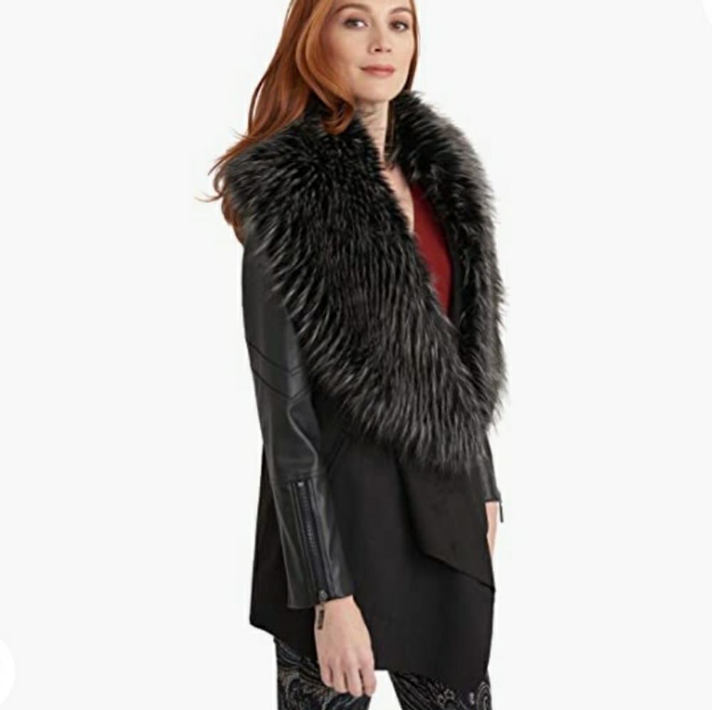 Joseph Ribkoff Faux Fur Collar Coat